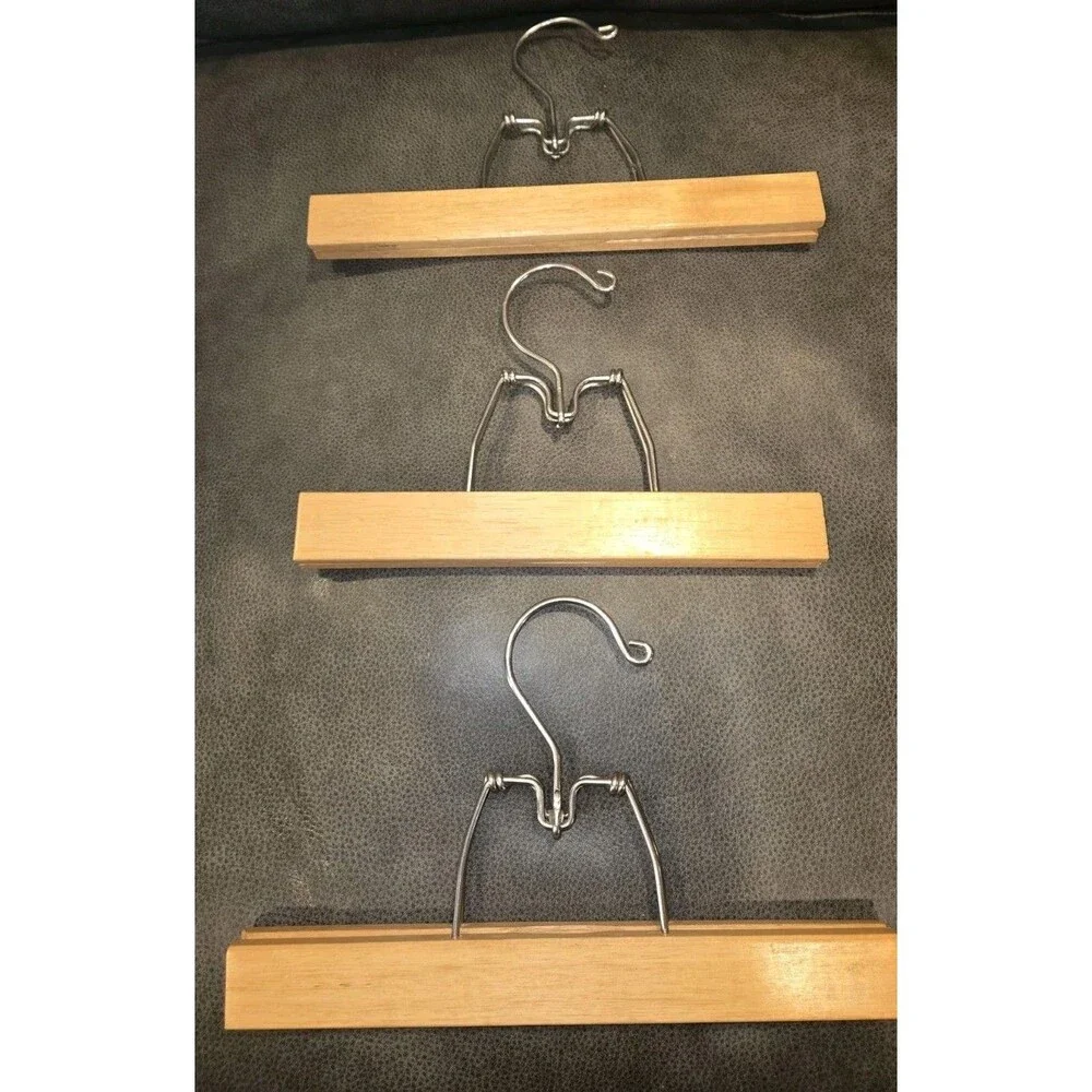 Lot Of 3 Vintage Wood Pant Skirt Clothes Hangers Made In Taiwan